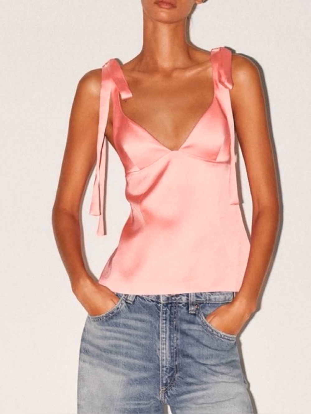 NWT! Zara Pink Satin Tie-Shoulder Cami Bustier Top - Picture 2 of 8